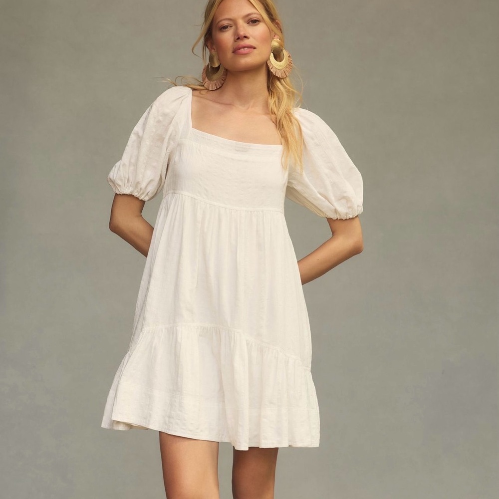 Anthropologie Cream Puff Sleeve Mini Dress